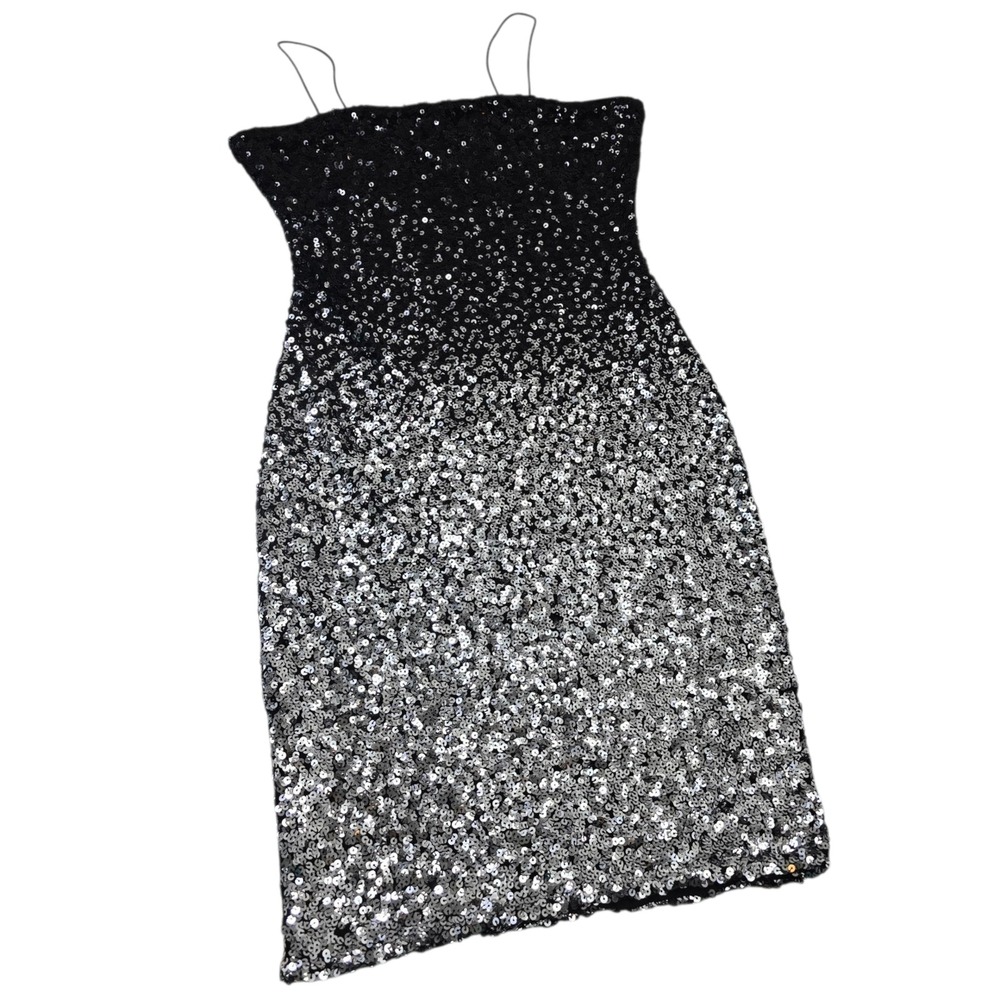 Bear Dance Dress Black Silver Sequin Cocktail Party Mini Dress Size L‎